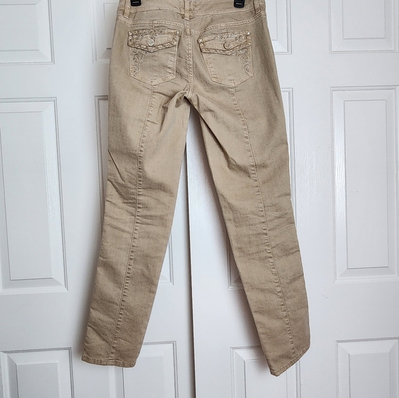 WHBM Blanc Tan Embroidered Slim Leg Four Pocket Women's Pants Size 2 - Picture 2 of 9